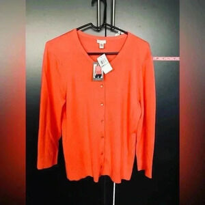 Spense Knit Cardigan/sweater, peaelized button down, long sleeve, bright coral